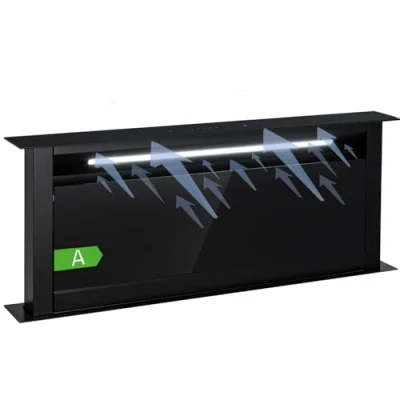 Abbildung von Klarstein Downdraft Dunstabzugshaube 90cm, Versenkbare Abluft/Umluft für die Küche, 682m3/h Luftstrom, 8 Modi Abzug Leise mit LED Licht und Timer, Abzugshaube ohne Rohr, Schwarz 90 cm