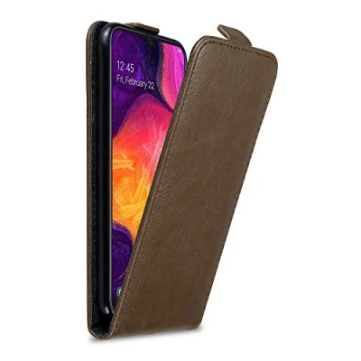 Abbildung von Cadorabo Hülle kompatibel mit Samsung Galaxy A50 4G / A50s A30s Flip Design aus Premium Kunst Leder Klappbare Stoßfeste Magnetische Cover für Tasche in Braun