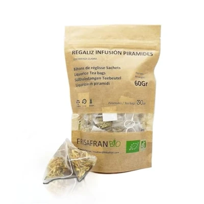 Abbildung von FRISAFRAN Pyramidenstab Süßholz 120Uds 240g Infusion Ökologische Direkt vom Produzenten angebaut in Navarra Spanien Lakritztee Licorice Tea Süßholztee Lakritze Tee Lakrids