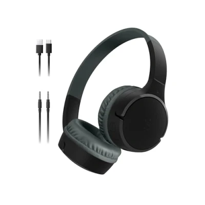 Abbildung von Belkin SoundForm Mini kabelloser Kinderkopfhörer mit integriertem Mikrofon und lustigen Aufklebern, 30 Std. Wiedergabe Over Ear Kopfhörer für Unterricht, Ferien, iPhone, iPad, Galaxy Schwarz