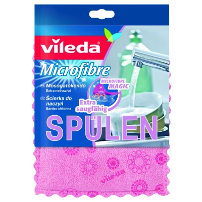 Abbildung von Vileda Microfaser Spülschwamm, im quadratisch praktischen Format, hohe Saugfähigkeit und Schmutzaufnahme, in 4 trendigen Farben Mustern, 1er Pack