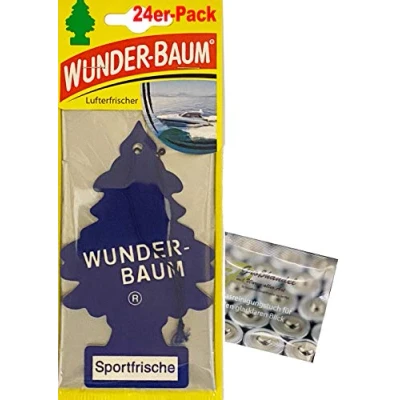 Abbildung von Wunderbaum 24er Box Original Lufterfrischer Sportfrische Duftbaum inkl. 1 x Glasreinigungstuch von SP Großhandel Gratiszugabe