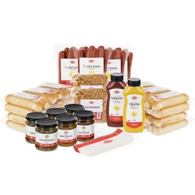 Abbildung von Hot Dog WORLD Jumbo BEEF Paket &quot;American Style&quot; (158 teiliges Set) für 48 Dogs