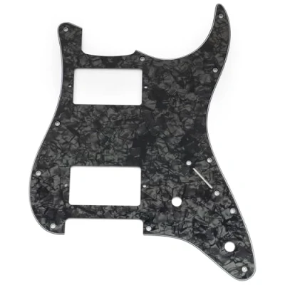 Abbildung von Musiclily Pro 11 Löcher ST Schlagbrett HH Gitarren Pickguard mit 2 Bedeckter Humbucker Potis Aussparungen für Fender Squier Strat Style E Gitarre, 4 lagig Black Pearl