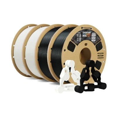 Abbildung von OVERTURE PETG Filament Schwarz 1.75mm Aufgerüstet, 4kg Spule (8.8lbs), 3D Druck Filament, Maßgenauigkeit +/ 0.02 mm (Schwarz 1kg*2+Weiß 1kg*2)