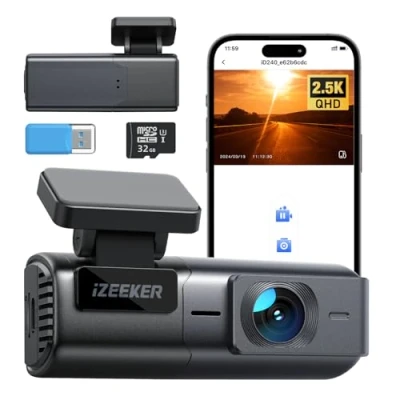 Abbildung von iZEEKER 2,5 K WiFi Dashcam für Autos, Mini Autokamera, 1440P Front mit App, 32 GB kostenlose Karte, Nachtsicht, WDR, G Sensor, Loop Aufnahme, unterstützt Parking 24H