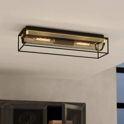 Abbildung von Eglo 43787 Deckenleuchte NOHALES Stahl schwarz, messing E27 2X40W L:64cm B:17cm H:14.5cm dimmbar