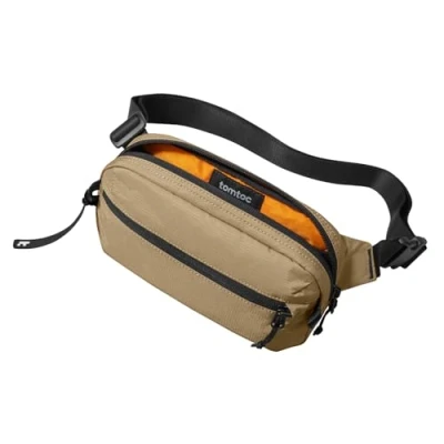 Abbildung von tomtoc 1,5 Liter Sling Bag mit RFID Schutz, Anti Diebstahl Bauchtasche Umhängetasche Schultertasche Crossbody für Herren Damen, Wasserabweisend Leicht Brusttasche Alltag Reise, Braun