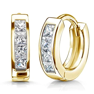 Abbildung von Materia Klappcreolen Damen Gelbgold Creolen Zirkonia Weiß Ø15mm SO 453, Sterling Silber, vergoldet