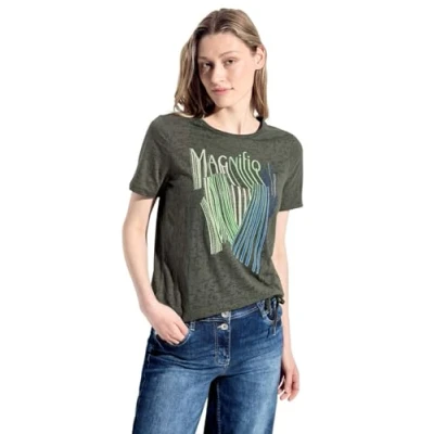 Abbildung von Cecil Burnout Tshirt print, Damen, Größe: Small, Grün