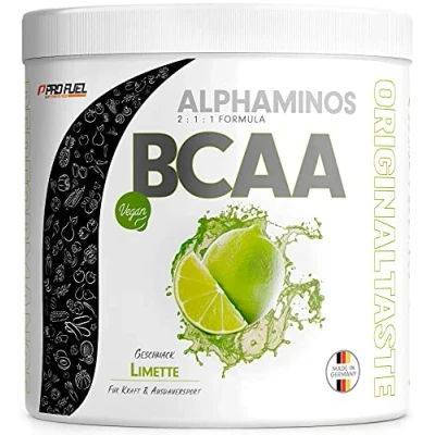 Abbildung von BCAA Pulver 300g LIMETTE Alphaminos 2:1:1 Drink mit 8000 mg unfassbar leckerer Geschmack, Essentielle Aminosäuren (EAA) Leucin, Isoleucin &amp; Valin vegan laborgeprüft Zertifikat