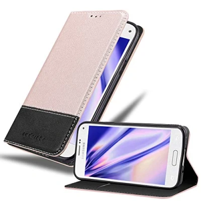 Abbildung von Cadorabo Hülle kompatibel mit Samsung Galaxy S5 Mini / DUOS aus Kunst Leder Flip Klappbare Magnetische [Kartenfächern] Cover für Tasche in Rosa