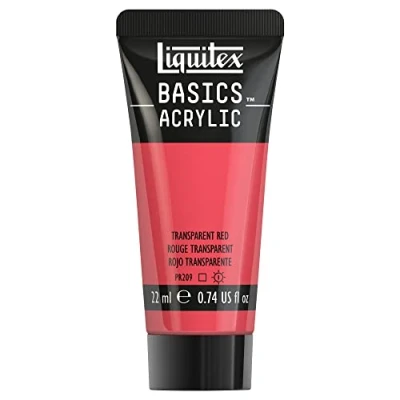 Abbildung von Liquitex 8870490​ Basics Acrylfarbe Rot Transparent​, 22ml Tube, lichtecht, wasserfest, zum Malen und Dekorieren von Holz, Metall, Keramik, Kunststoff, Leinwand