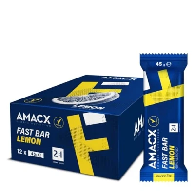 Abbildung von AMACX Energieriegel Fast Bar mit 40% Mandelanteil Healthy Snack für Ausdauersportler Power Kohlenhydratverhältnis 2:1 weicher Fitness Riegel vegane 12er Pack Lemon