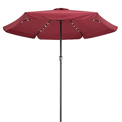 Abbildung von Kingsleeve® Sonnenschirm LED Beleuchtung UV Schutz 80+ Solar Schutzhülle 330cm Groß Kurbel Volant Balkon Terrasse Gartenschirm Marktschirm Rot