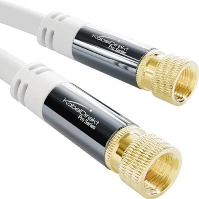 Abbildung von KabelDirekt SAT Kabel, Koaxialkabel Internet, Satellitenkabel weiß 1m TV Kabel/Fernsehkabel mit F Stecker, bruchfestem Metallstecker und mehrfach geschirmt (für Radio, DVB T2, C, S2)
