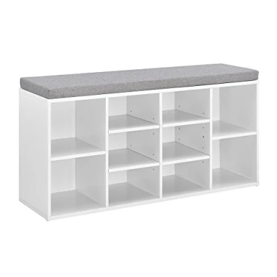 Abbildung von en.casa Schuhregal, »Ymir« mit Sitzbank und Sitzkissen 103x30x48cm Weiß