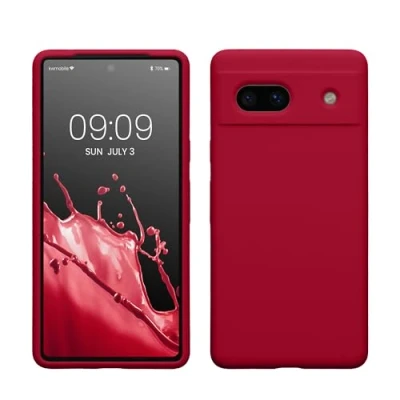 Abbildung von kwmobile Hülle kompatibel mit Google Pixel 7a Silikon Handy Case Handyhülle weiche Oberfläche kabelloses Laden Fuchsia matt