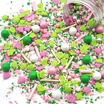 Abbildung von STREUSEL Weihnachten Christmas Tree 180g weiss rosa gold grün GLÜCK Weihnachtsstreusel Zuckerstreusel Sprinkles bunte Tortendeko Plätzchen verzieren Kuchenstreusel
