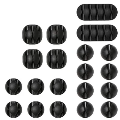 Abbildung von URAQT Kabelclips Kabelhalter, Vielzwecke Kabelführung Kabel Organizer Set für Schreibtisch, Netzkabel, USB Ladekabel, Ladegeräte, Audiokabel, 20 Stück, Schwarz