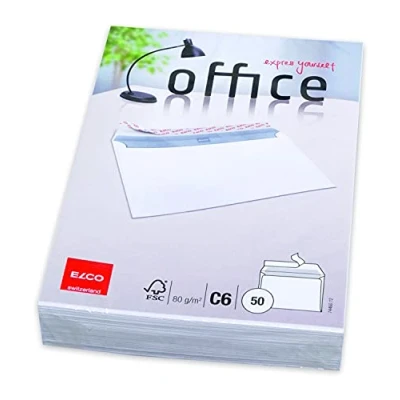 Abbildung von Elco 74454.12 Office Verpackung mit 100 Briefumschläge/Versandtasche, Haftklebeverschluss, C6, 80g, weiss, Fenster: nein