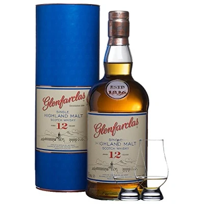 Abbildung von Glenfarclas 12 Jahre Single Malt Whisky 1,0 Liter + 2 Glencairn Gläser