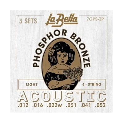 Abbildung von La Bella 7GPS Phosphor Bronze Light Acoustic Guitar String Pack of 3