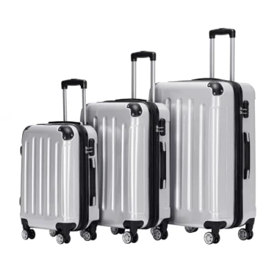 Abbildung von BEIBYE Hartschalen Koffer Trolley Rollkoffer Reisekoffer 4 Zwillingsrollen Polycabonat (Silber, Kofferset)