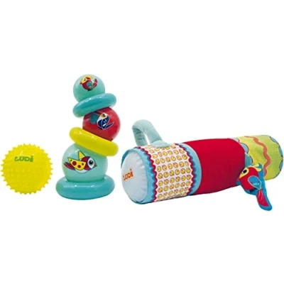 Abbildung von Sensorik Spiel Set Ludi Spielzeug für sensorische Entwicklung und frühe Sinneswahrnehmung Pyramide + Massage Ball aufblasbare Rolle Ab 6 Monaten