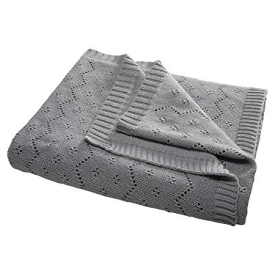 Abbildung von Bio Babydecke Ajour Strick 100% Baumwolle (kbA) GOTS zertifiziert, Hellgrau, 80 x 95 cm
