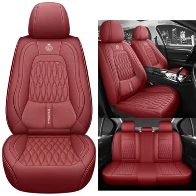 Abbildung von Eunncu Autositzbezüge komplettes Set Universal in Stylish Design Schonbezüge für Vordersitze und Rückbank Auto Sitzbezüge Airbag Kompatibel Premium Wasserdicht Sitzbezug, Rot