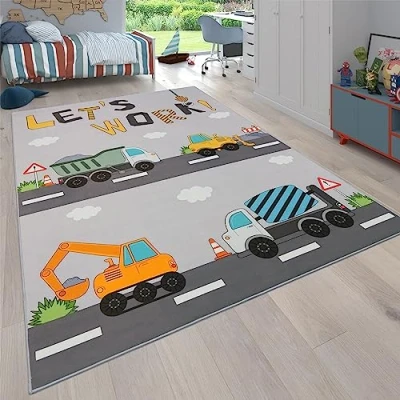 Abbildung von Paco Home Kinderteppich &quot;Bino 578&quot;, rechteckig, 4 mm Höhe, Spielteppich, Motiv Autos &amp; Baustelle, Kinderzimmer