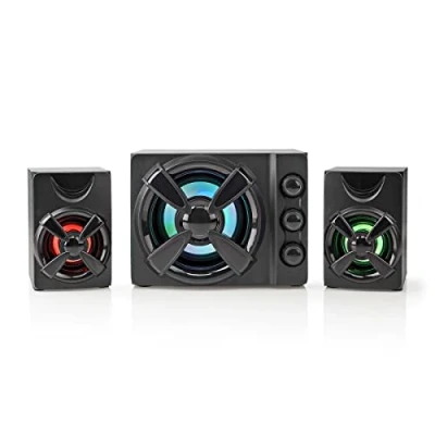 Abbildung von NEDIS Gaming Lautsprecher Lautsprecherkanäle: 2.1 Stromversorgung über USB 3.5 mm Stecker 33 W LED Lautstärke Regler, Black