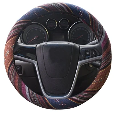 Abbildung von Mayco Bell 2018 Ethnischen Stil Grob Flachs Tuch Automotive Lenkradbezug Anti Slip und Schweißabsorption Auto Wrap Abdeckung (F)