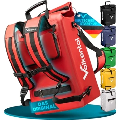 Abbildung von Valkental 3in1 Fahrradtasche NEUAUFLAGE 2024 Geeignet als Gepäckträgertasche, Rucksack und Umhängetasche Wasserdicht &amp; Reflektierend 23L Rot