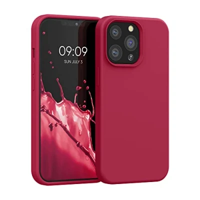 Abbildung von kwmobile Hülle kompatibel mit Apple iPhone 13 Pro Silikon Handy Case Handyhülle weiche Oberfläche kabelloses Laden Sweet Cherry