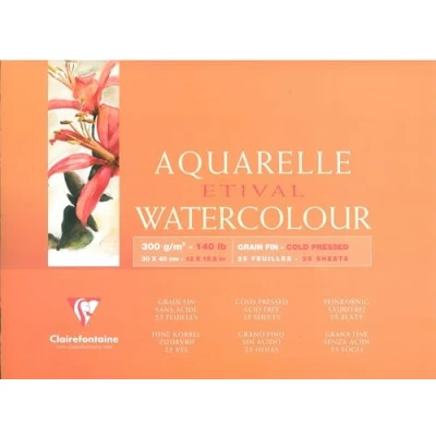 Abbildung von Clairefontaine 96472C Aquarellblock Etival (4 seitig verleimt, 25 Blatt, 300g, für alle Nasstechniken geeignet, feinkörnig, 100% Zellulose, 30 x 40 cm) weiß