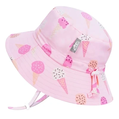 Abbildung von Jan &amp; Jul 50+ UPF breiter Rand Eimerhut für Kleinkindmädchen mit Riemen (L: 2 5 Jahre, Rosa Eiscreme)