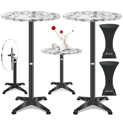 Abbildung von KESSER® 2in1 Stehtisch klappbar Bistrotisch 2er Set Aluminium Edelstahlplatte höhenverstellbar 70cm / 115cm Partytisch Tisch Ø 60cm In &amp; Outdoor Empfangstisch Klapptisch Marmor