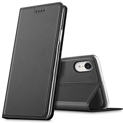 Abbildung von Verco Handyhülle für iPhone XR, Premium Handy Flip Cover Apple XR Hülle [integr. Magnet] Book Case PU Leder Tasche (6,1 Zoll), Schwarz
