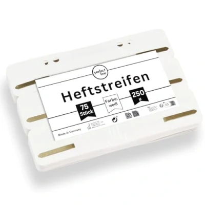 Abbildung von perfect line 75 Heftstreifen (3x25 Stk.), recycelbarer Kunststoff, Farbe weiß, Made in Germany