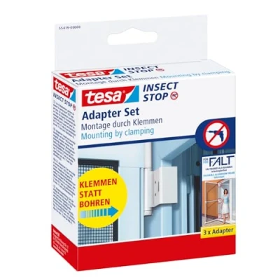 Abbildung von tesa Insektenschutz Tür Insect Stop FALT Adapter für Fliegengitter Set, (Spar 3 St., Fenster türen), zur Montage von an Balkontür / Terrassentür weiß