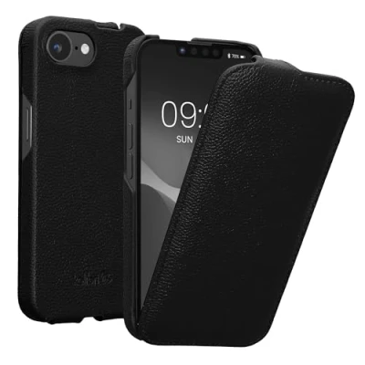 Abbildung von kalibri Flip Hülle Ultra Slim kompatibel mit Apple iPhone SE 2025 / 4 4. Generation Leder Case Schutzhülle Tasche in Schwarz
