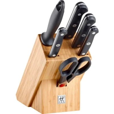 Abbildung von ZWILLING Gourmet Messerblock, 7 teilig (Messer, Wetzstab, Schere und Block), Rostfreier Spezialstahl, Ergonomischer Kunststoff Griff, Schwarz Made in Germany