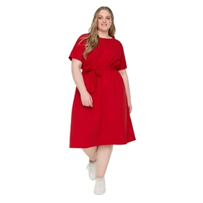 Abbildung von Trendyol Damen, Normale Strickkleid, A Linie, lockere Passform, Übergröße, rot, 4XL Größen