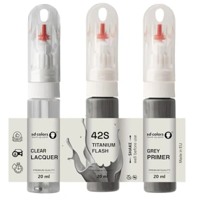 Abbildung von SD COLORS Titanium Flash 42S Lackstift, 20 ML, praktischer Pinsel zur Reparatur von Kratzern (Farbe + Grundierung Lack)