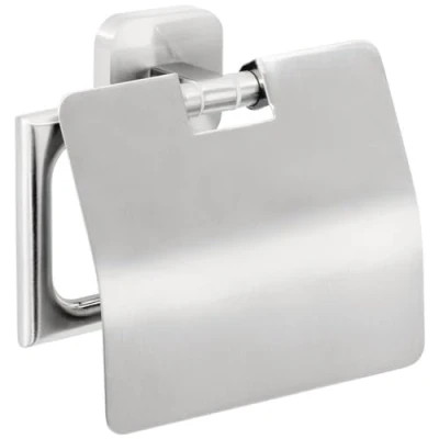 Abbildung von tesa Toilettenpapierhalter ESTEETIC Toilettenrollenhalter ohne Bohren 13,1cm : 4,7cm (Packung, 1 St., inkl. Klebelösung), selbstklebender WC Rollenhalter Edelstahl silber matt