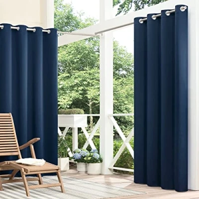 Abbildung von ECLIPSE Bradford Vorhang mit Ösen, wasserdicht, wärmeisoliert, für Terrasse oder Veranda, 132,1 x 241,3 cm, Marineblau