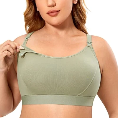 Abbildung von Gratlin Damen Stütz Sport Still BH Große Brüste Baumwolle Racerback Schwangerschafts BHS Olivgrün 4XL