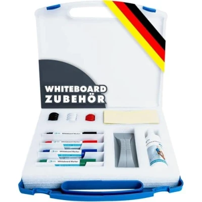 Abbildung von OfficeMarshal Magnetisches Whiteboard mit Alurahmen und Stiftablage für Büro, Heim Schule, Magnettafel kratzfest trocken abwischbar Magentboard (Zubehör Set)